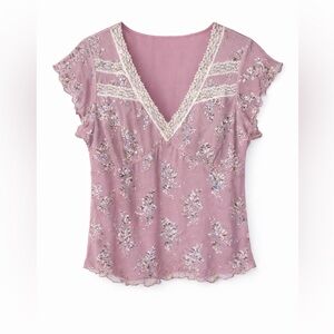 🌸 INC Lace and Metallic Floral Pink Blouse
